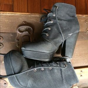 Rustic Leather lace up ankle heel boot